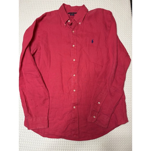 Ralph Lauren Polo Linen Shirt Long Sleeve XL Slim Fit Button Down Pink Fuchsia - Picture 5 of 9